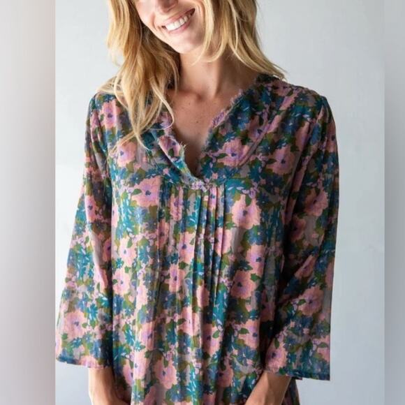 Natural Life Long Sleeve Lightweight Semi Sheer Floral Maxi Dress Pink Size L/XL - Picture 2 of 8